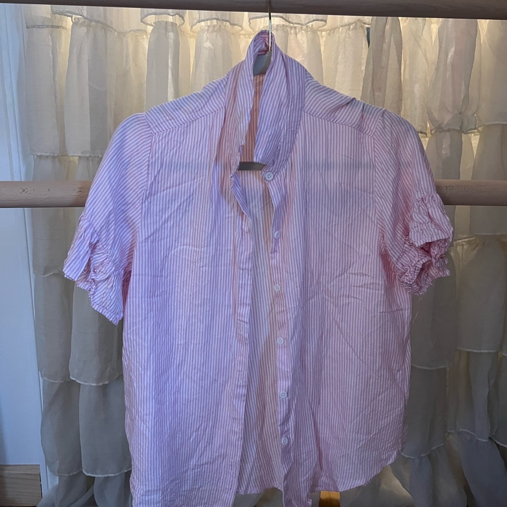 Pink Striped Short Sleeve Blouse